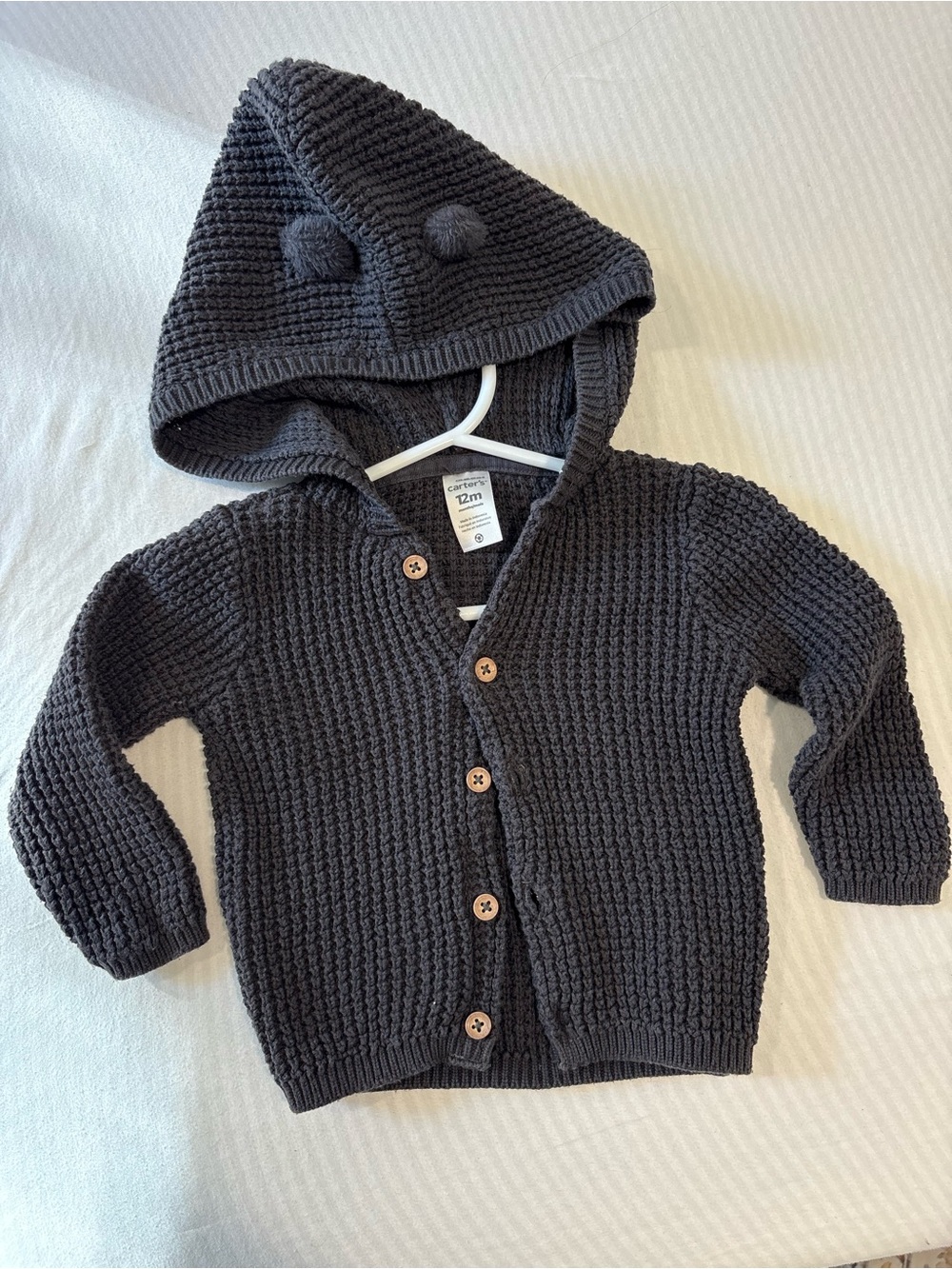 Carter's Baby Bear Sweater Knit Hooded Jacket Baby 12M Gray